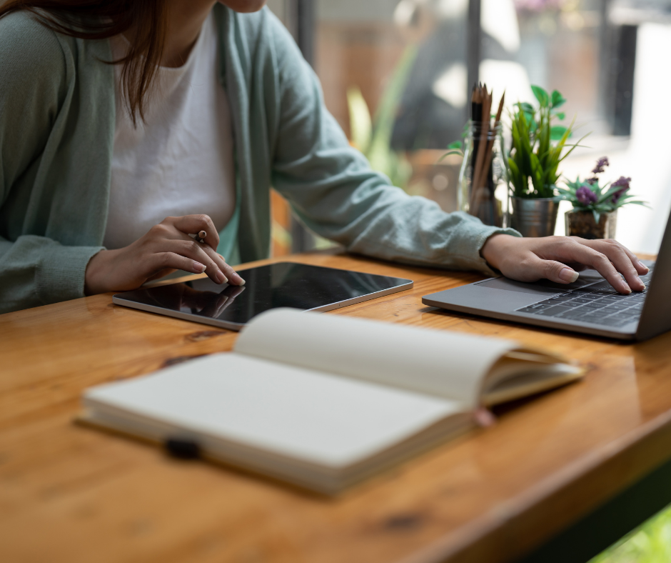 Woman attending online wellness course